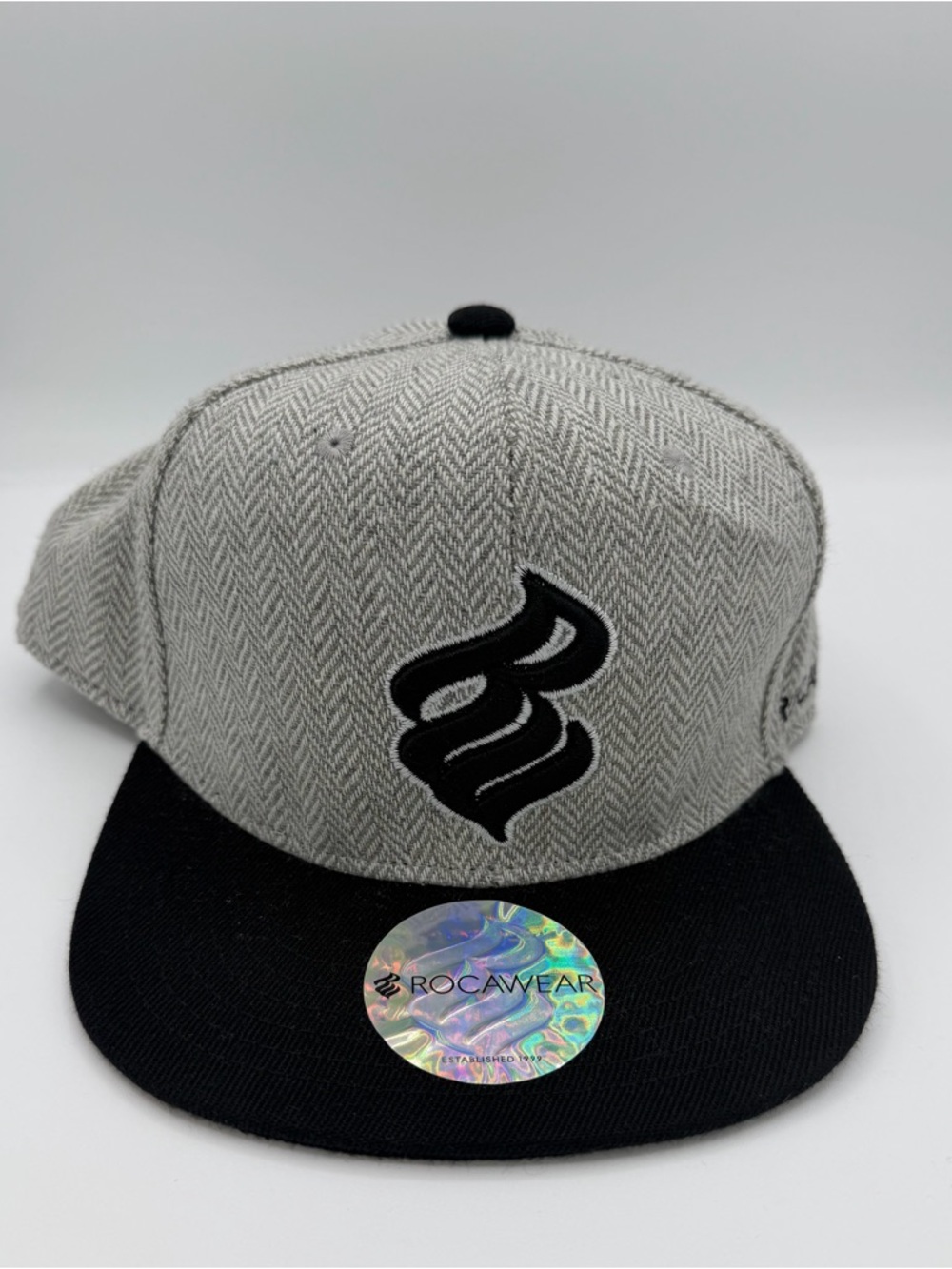 Rocawear Black & Gray Herringbone Flat Brim Snapback
